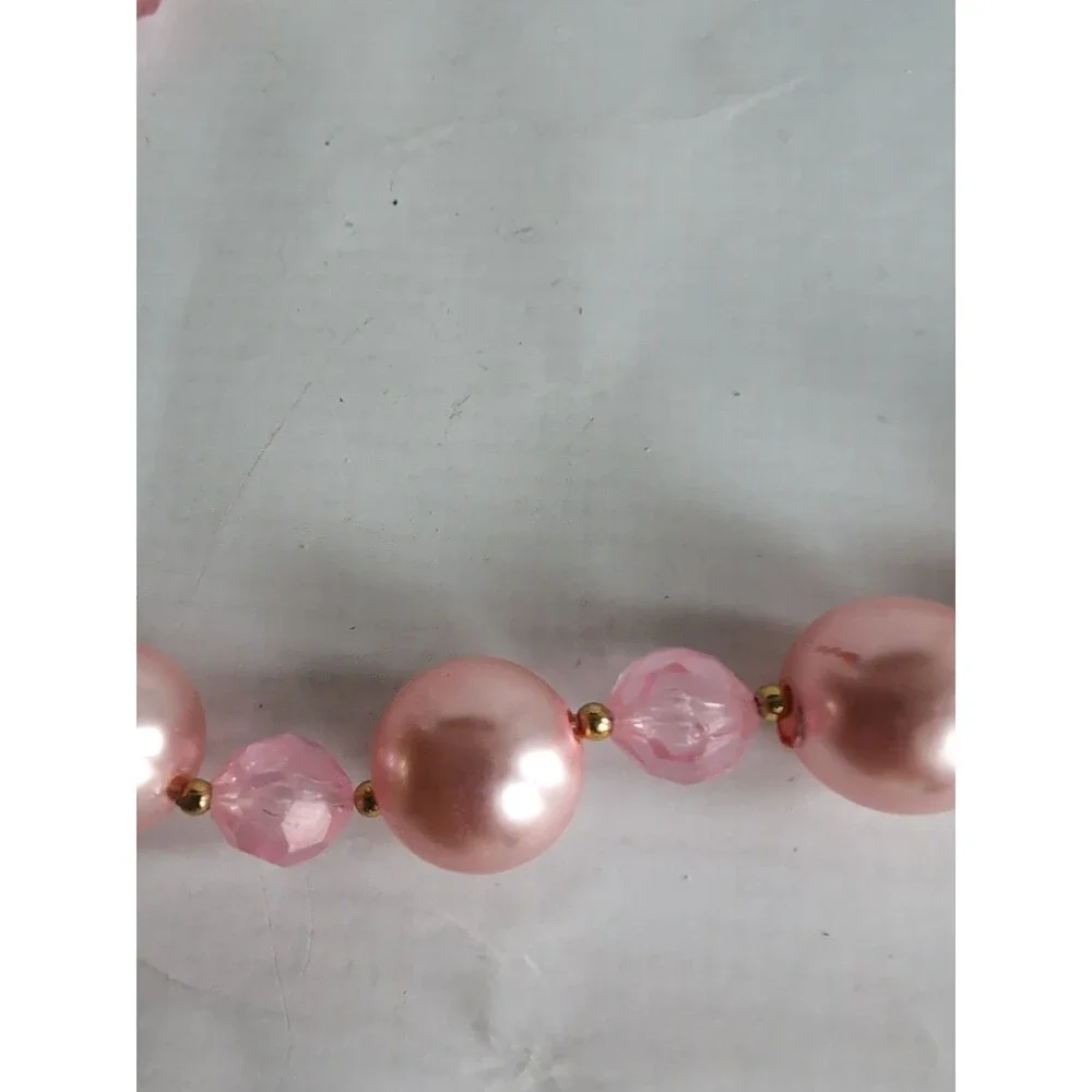 Vtg Christmas Tree Garland Pink Pearl Crystal Bead Strand Silvestri